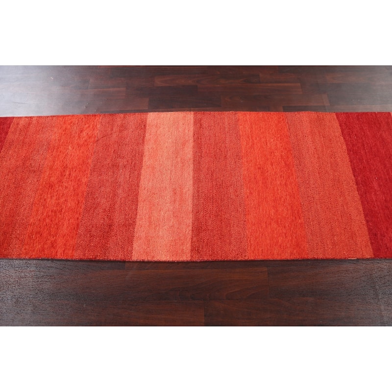 Modern Gabbeh Kashkoli Runner Rug Hand-knotted Oriental Wool Carpet - 2'7" x 9'6"
