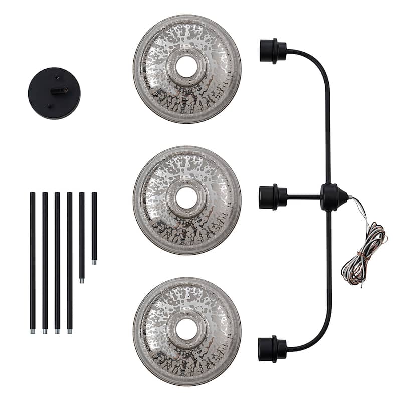 3-Light Bowl-Shaped Mercury Glass Linear Island Pendant Light - Dia.38.19-in