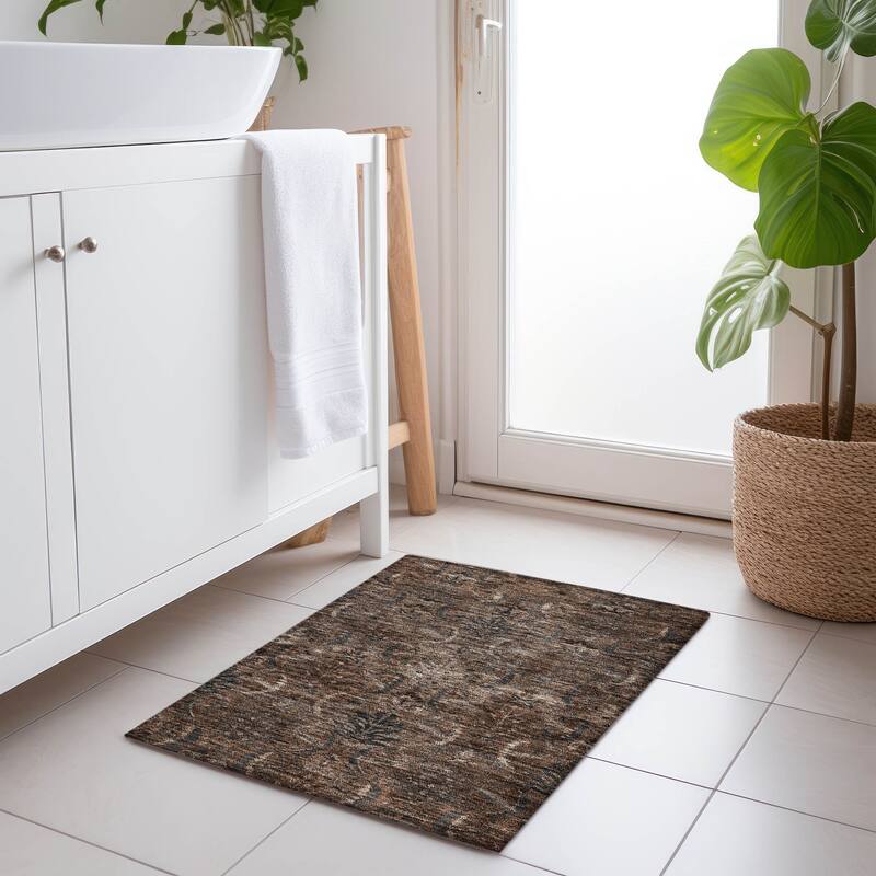 Machine Washable Indoor/ Outdoor Boho Traditional Chantille Rug - Fudge - 1'8" x 2'6"