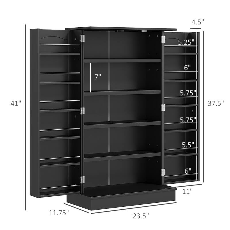 HOMCOM 41" Kitchen Pantry, Modern 2-Door Kitchen Storage Cabinet with 5-tier Shelving, 12 Spice Racks and Adjustable Shelves