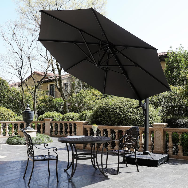 grand patio deluxe 11.5 ft curvy aluminum offset umbrella 11FT Cantilever with Base Outdoor Large Round Umbrella for Patio Garden Backyard (Champagne, 11 FT) : Patio, Lawn & Garden foot outdoor patio umbrella Grand Patio Napoli Deluxe 11
