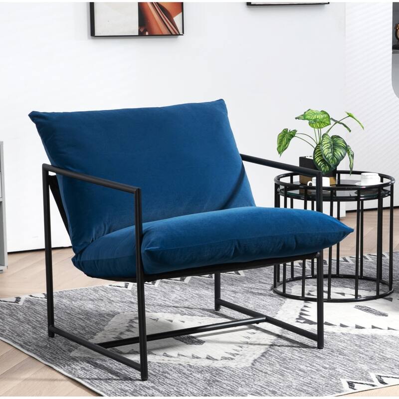Modern Textured Velvet Sling Accent Chair - Blue