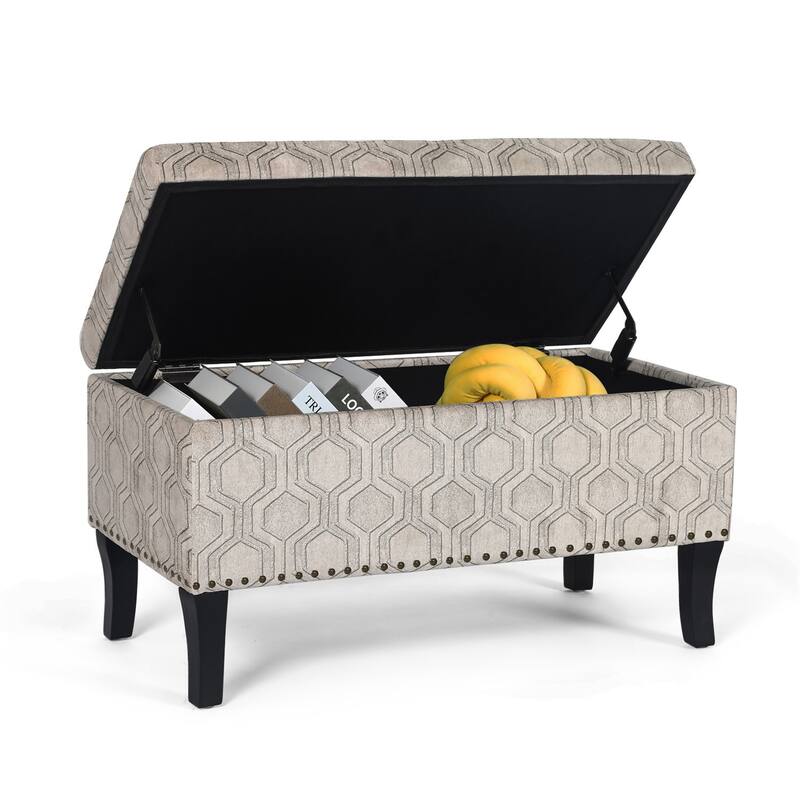 Adeco Storage Ottoman Bench Fabric Patterned Rectangular Toy Chests