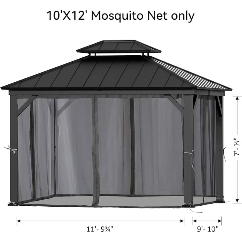 Outdoor Gazebo Mosquito Nettings with Double Zipper, Replacement for Patio, Garden, Grey (Mosquito Net Only)