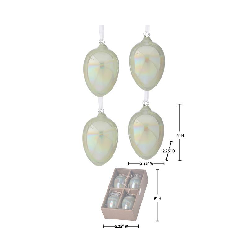 4" Iridescent Glass Egg Ornament Box of 4