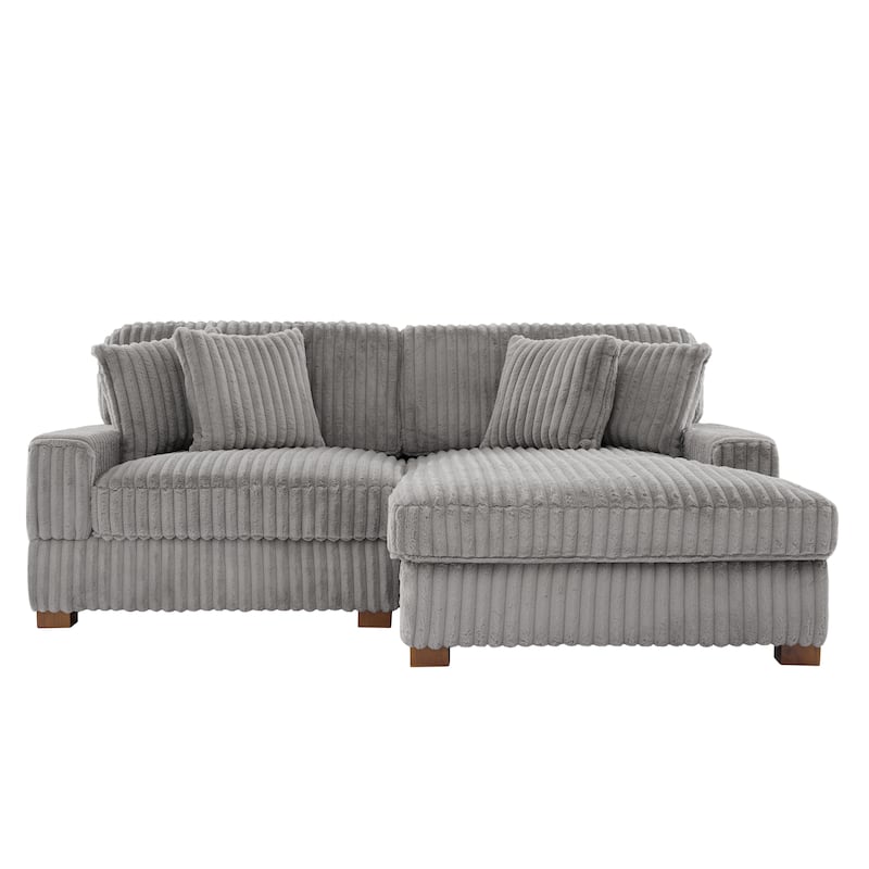 Anne 82" W Comfy Upholstered Plush Corduroy Modular Sectional Sofa