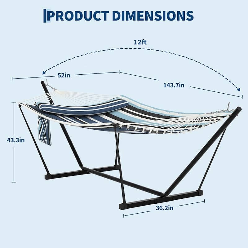 Portable Double Hammock with Stand for Outdoor Patio, Garden, Beach, Backyard, Max 450 Lbs Capacity