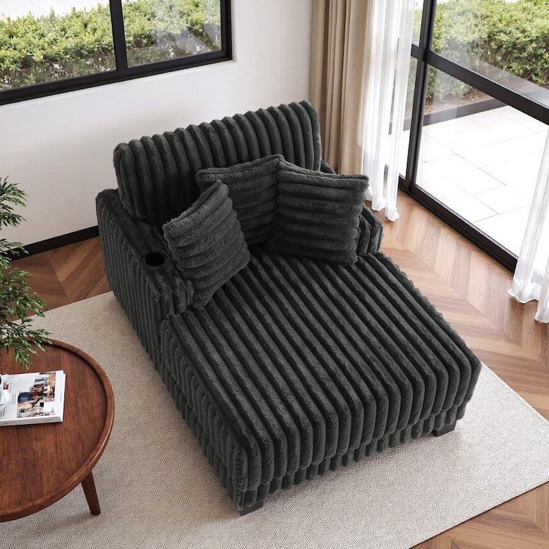 Modern Upgraded Plush Fabric Sofa Chaise Lounge with Pillows