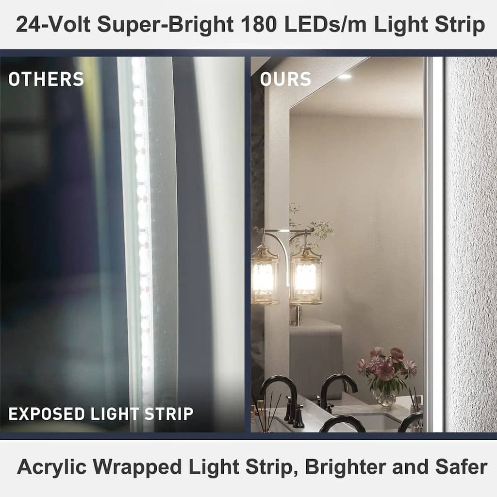 Frameless Anti-Fog 3 Colors Dimmable LED Backlit Wall Bathroom Vanity Mirror
