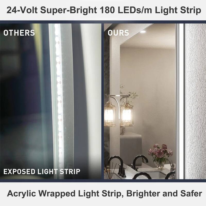 UL Certified Frameless Anti-Fog 3 Colors Dimmable LED Backlit Wall Bathroom Vanity Mirror