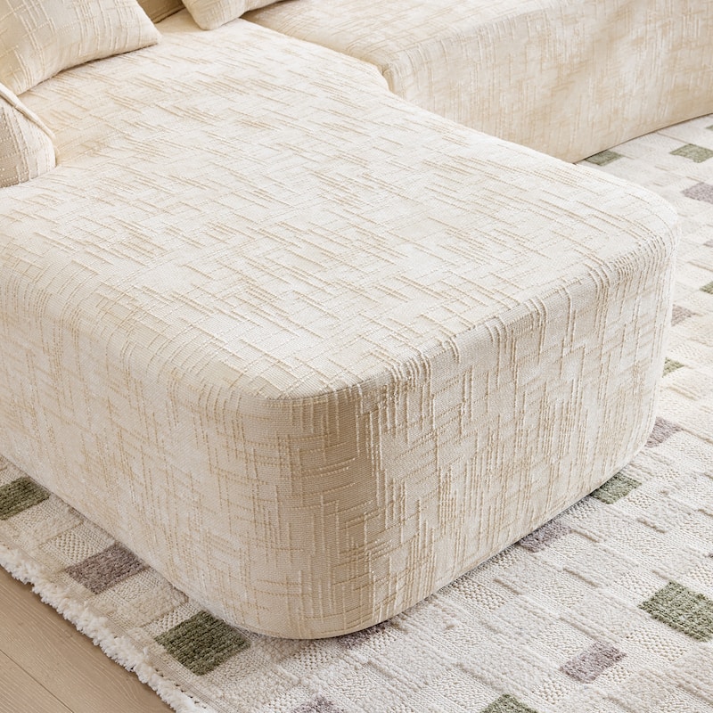 L-Shaped Sectional Sofa with Chaise Lounge, Chenille Upholstered 4 Seater Sofa, Compressed Sofa with Throw Pillows