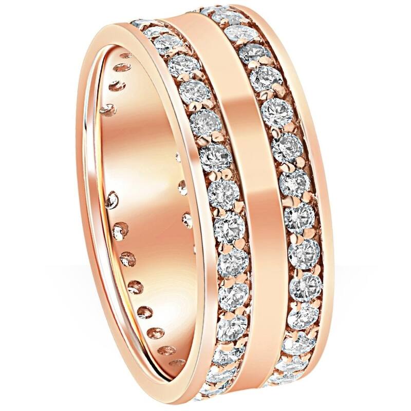 1 1/2ct Double Row Diamond Eternity Wedding Ring 14K Rose Gold Double Row Band