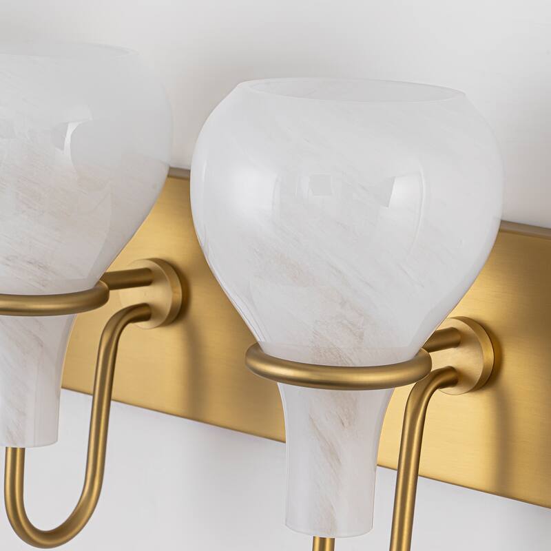 Modern Gold Vanity Light with Clouded Glass Bulb-Vase Shades Bathroom