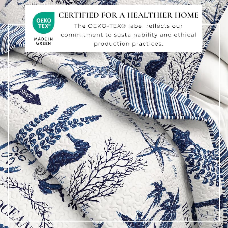 Great Bay Home Catalina Coastal Blue and White Reversible Quilt Set
