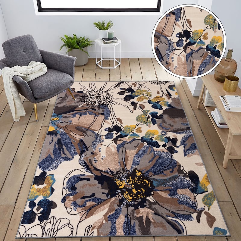World Rug Gallery Modern Bright Flowers Non-Slip Area Rug Multi