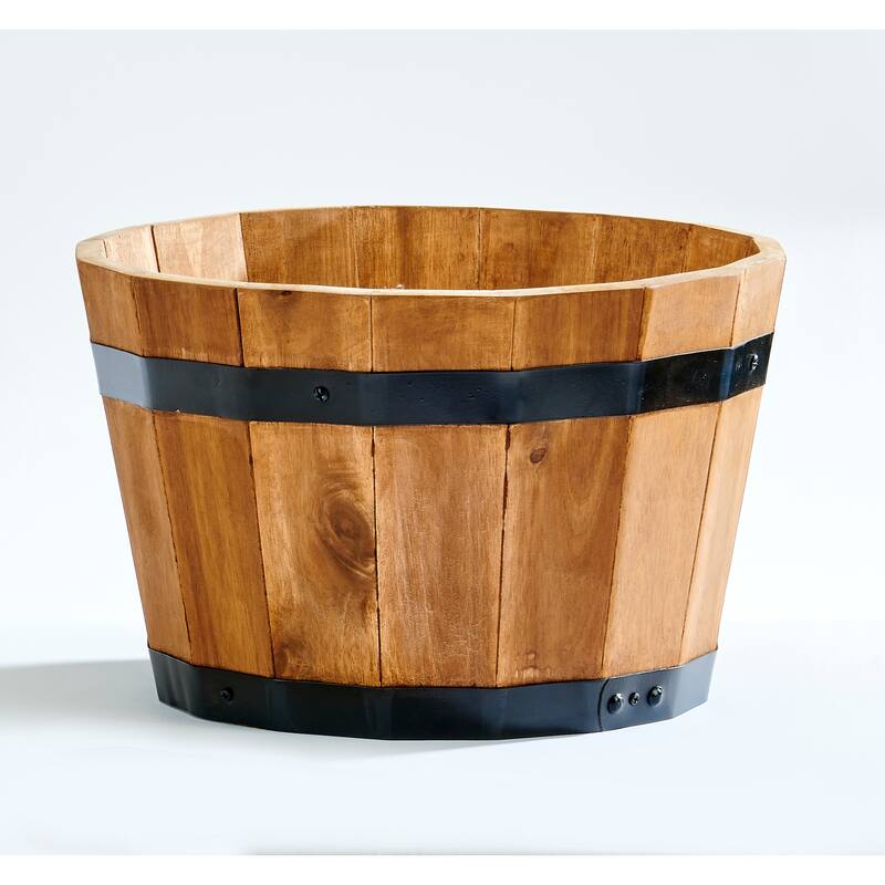 8" Light Brown Nested Acacia Wood Barrel Planter