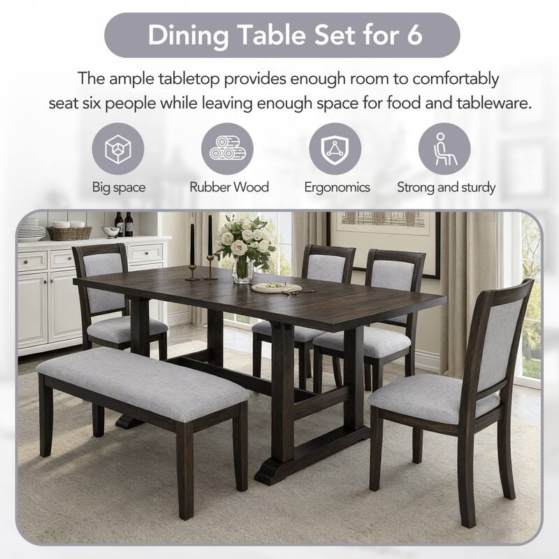 76.9" Extendable Dining Table with 4 Upholstered Chair and 1 Bench