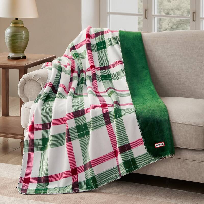 Hunter Reversible Plaid Plush Throw Blankets - 50"X70" - Juniper Green