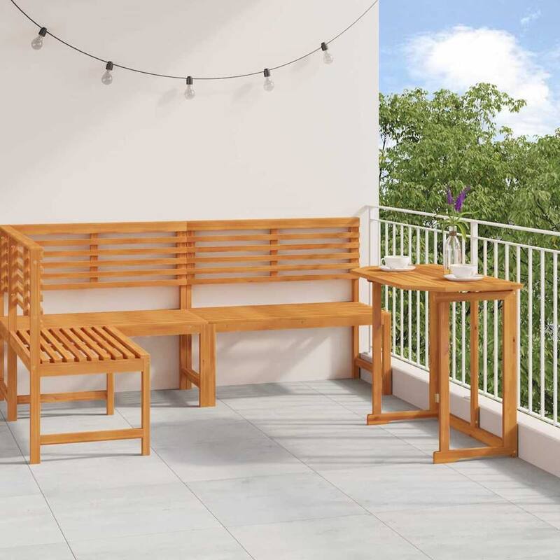 vidaXL Garden Bench Set Brown solid acacia wood - 20 x 35 x 30 - Brown-Table + 2 benches - Form (4)