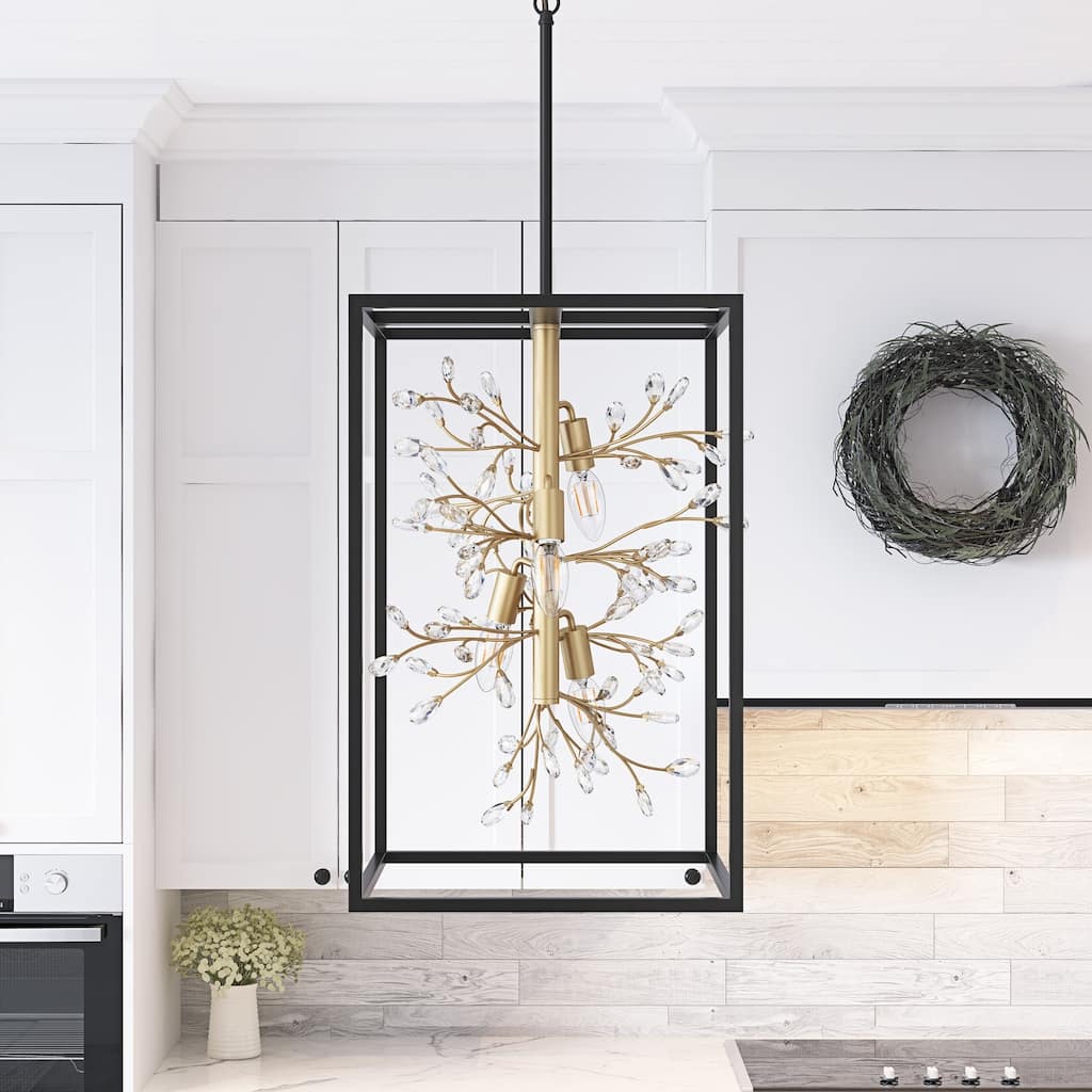 Modern Crystal Pendant Light Kitchen Island Lighting with Metal Frame