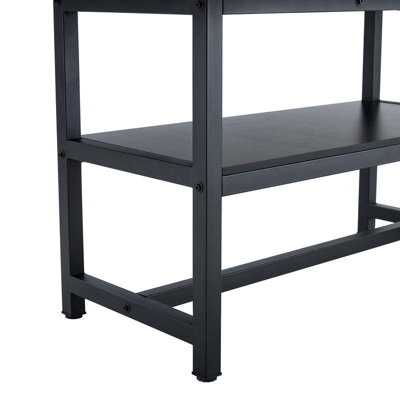 Modern 7-Piece Wood & Black Dining Table Set with Storage and 6 PU Leather Chairs