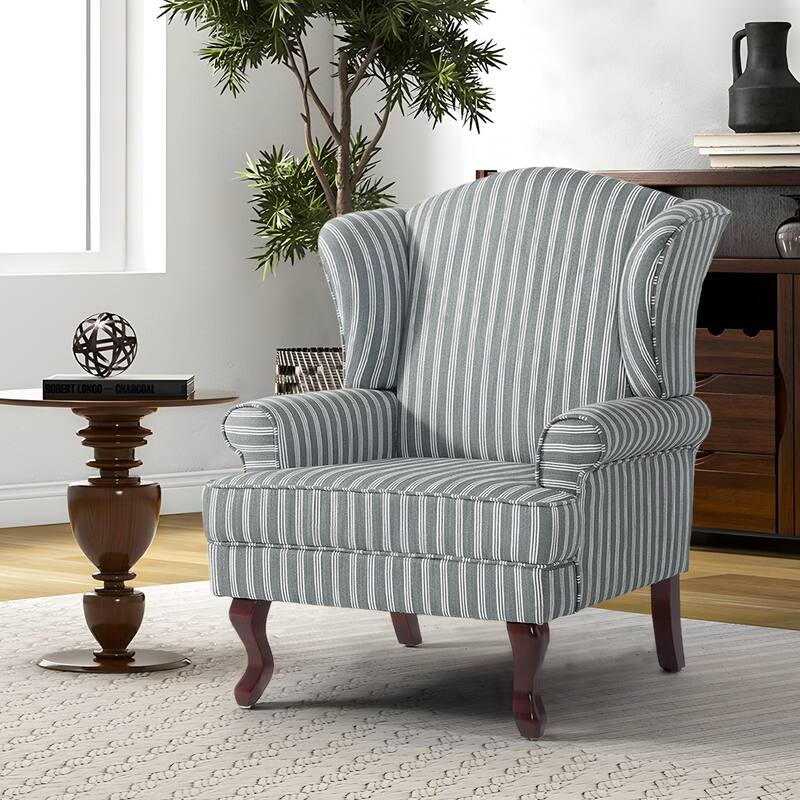 Elegant Living Room Wing Back Arm Chair Upholstered Accent Chair - Single Chair - STRIPE GRAY