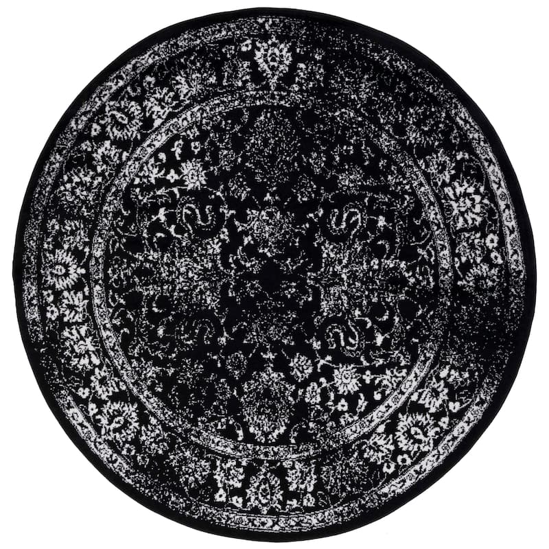 SAFAVIEH Adirondack Riin Rustic Shabby Chic Distressed Rug - 6' Round - Black/Ivory