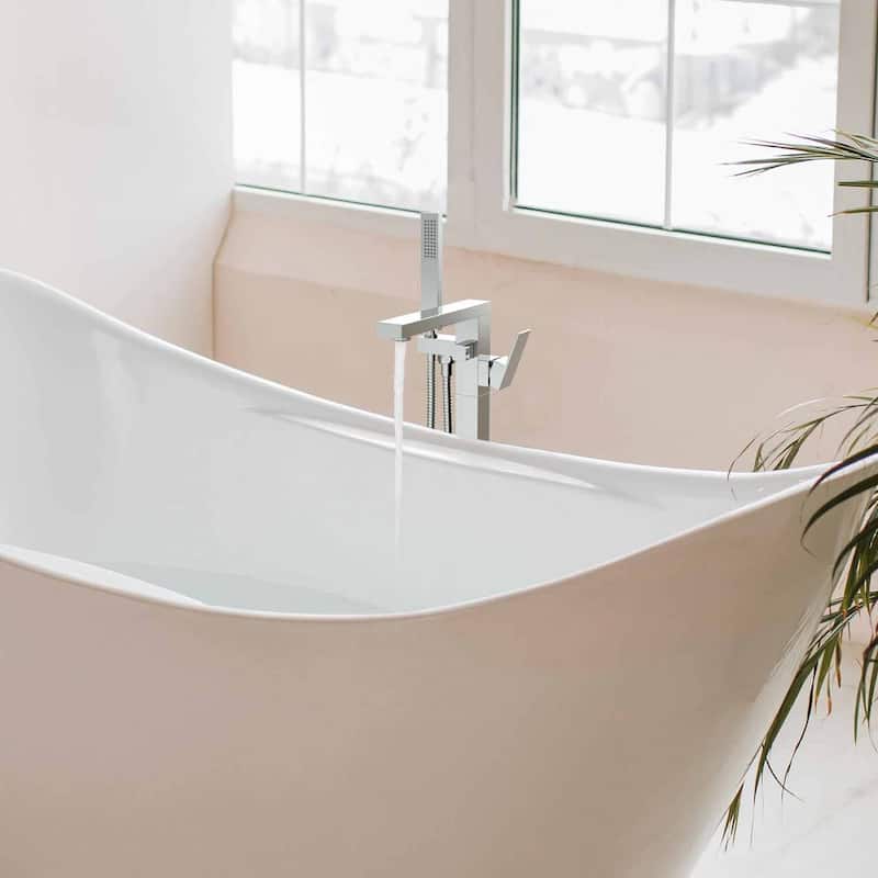 Cube Single Handle Floor Mounted Freestanding Tub Filler With Hand Shower