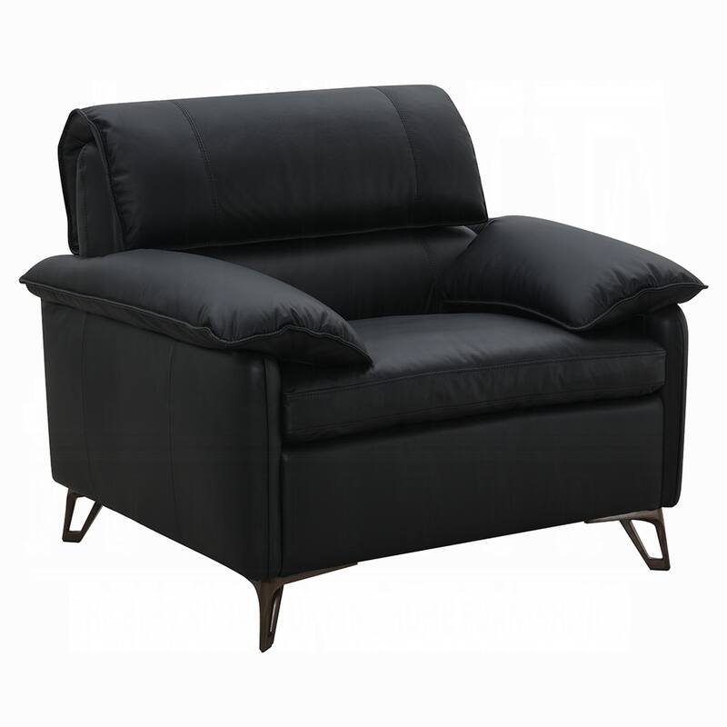 Bernie Accent Chair, Black Top Grain Leather, Bronze Metal, 43 Inch