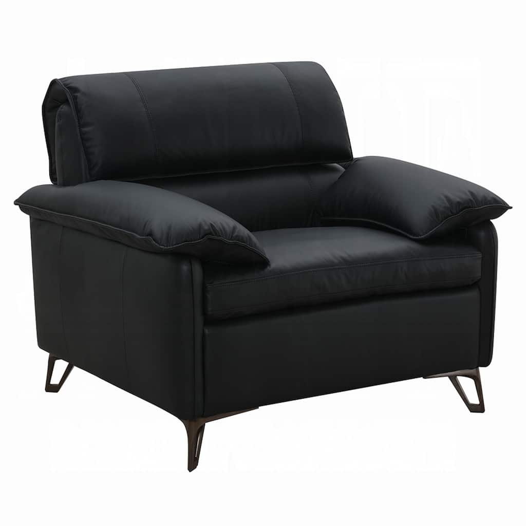 Bernie Accent Chair, Black Top Grain Leather, Bronze Metal, 43 Inch