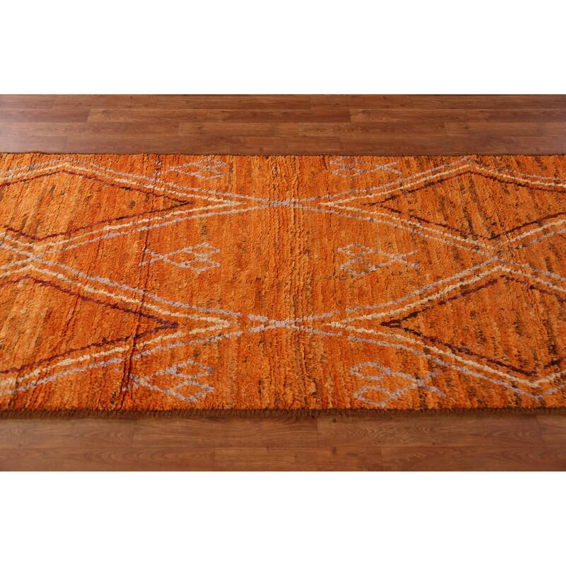Orange Moroccan Runner Rug Handmade Tribal Wool Carpet - 3'3" x 9'8"