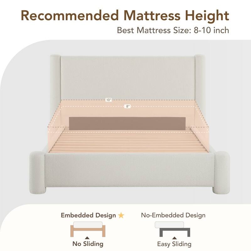 Modern Fully Upholstered Platform Bed Frame with Wide Headboard