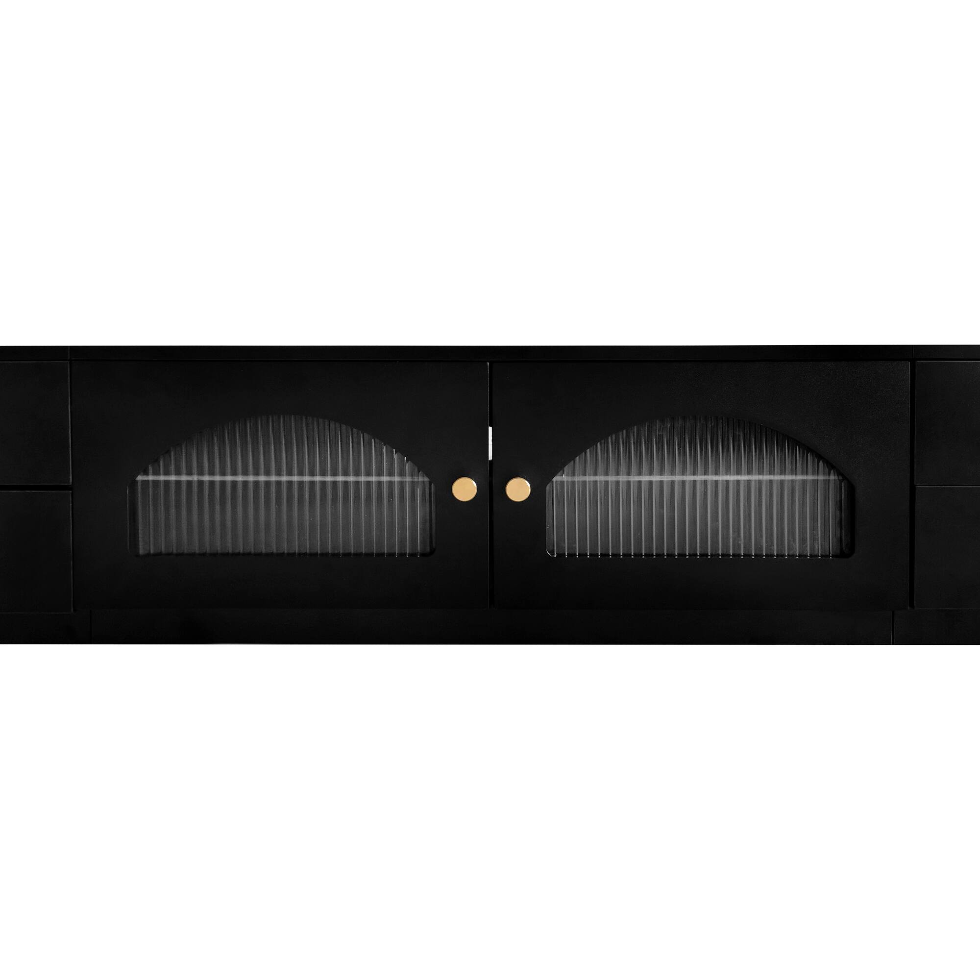 Modern TV Stand Media Console with Fluted Glass Doors, TV