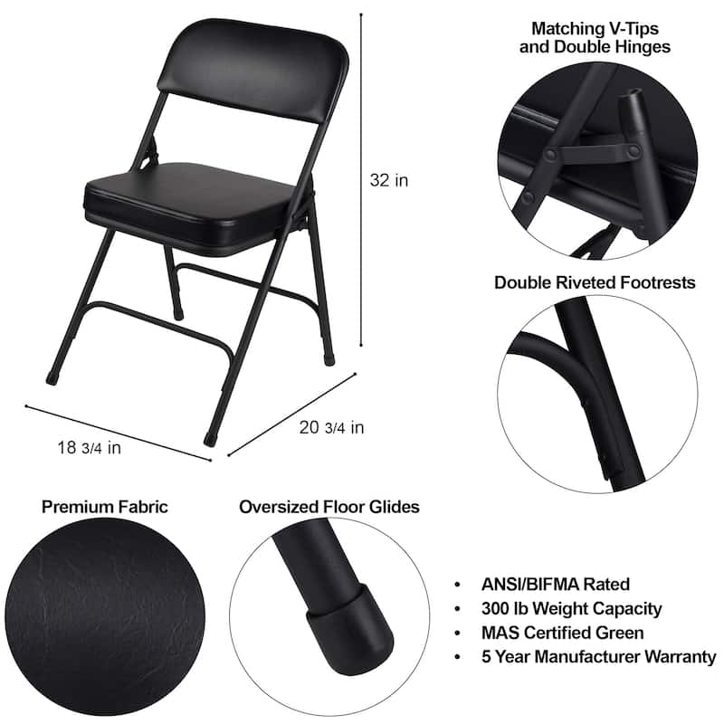 Hampden Furnishings Bernadine Collection Deluxe Vinyl Padded Folding Chair, Pack of 2