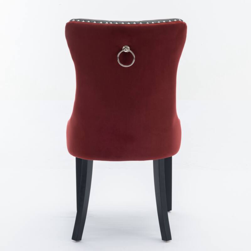 High-end Tufted Solid Wood Contemporary PU and Velvet Upholstered Dining Chair with Wood Legs Nailhead Trim 2-Pcs Set