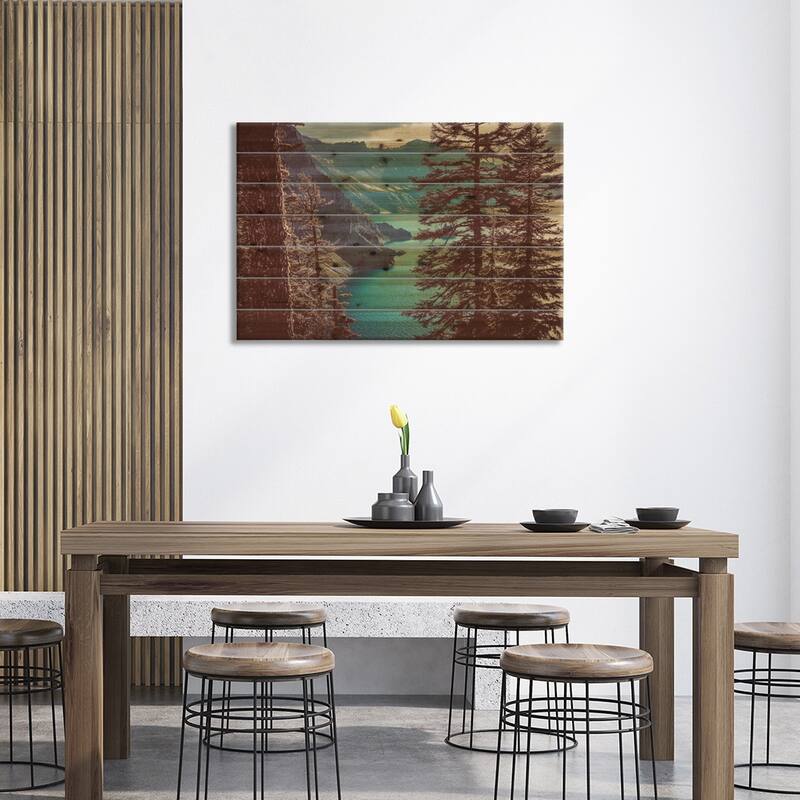 Retro Crater Lake Oregon, Pacific Northwest Print On Wood by Nature Magick - Multi-Color