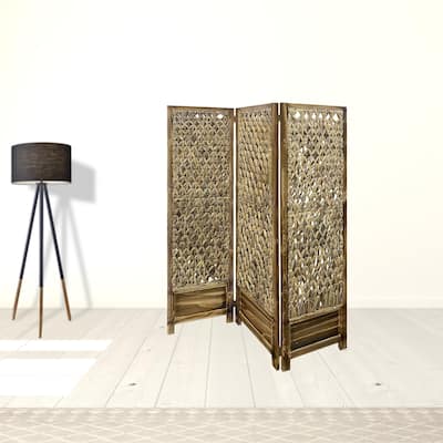HomeRoots Casual Wood And Seagrass Three Panel Room Divider Screen - 48' X '67' X '1