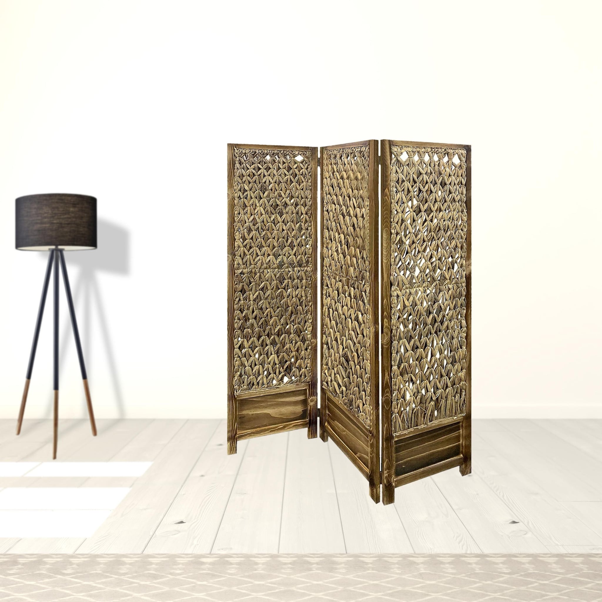 HomeRoots 67" Brown Folding Three Panel Screen Room Divider - 48' X '67' X '1