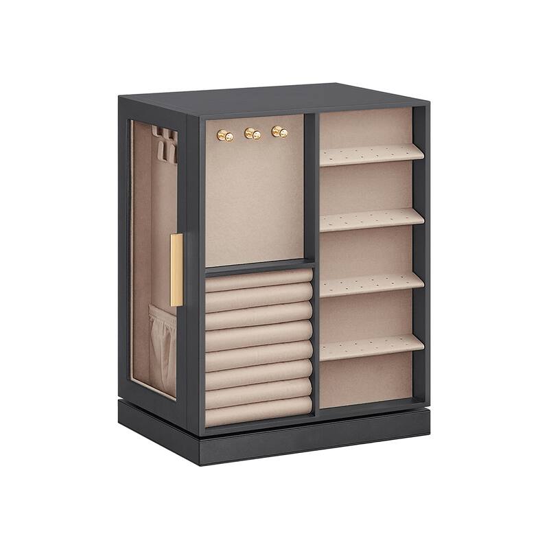 360 Degree MDF Rotating Jewlery Box with 5 Drawers and Metal Handles Perfect for Birthday or Anniversary - Slate-Grey