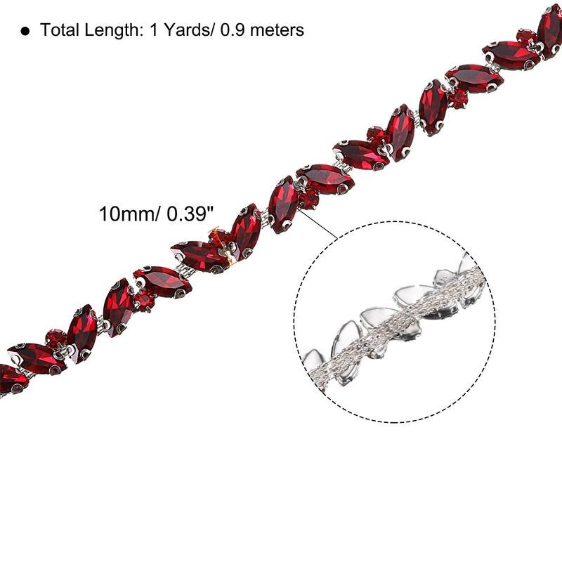 1 Yard Rhinestone Chain Trim, 10mm Shiny Crystal Chain Applique - Red - 10 Yard