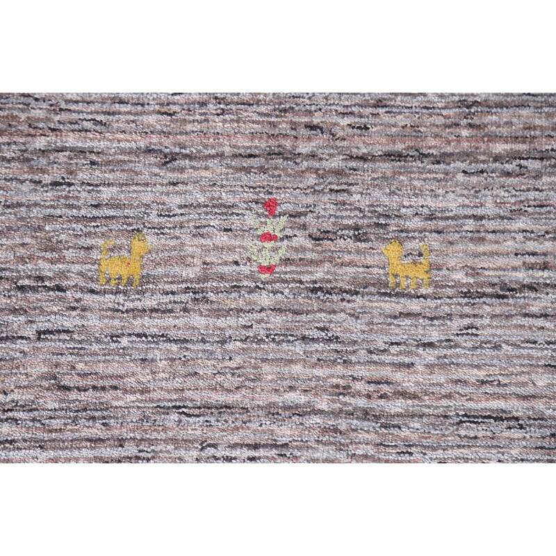 Striped Gabbeh Indian Area Rug Hand-Knotted Brown Wool Carpet - 7'10"x 9'9"