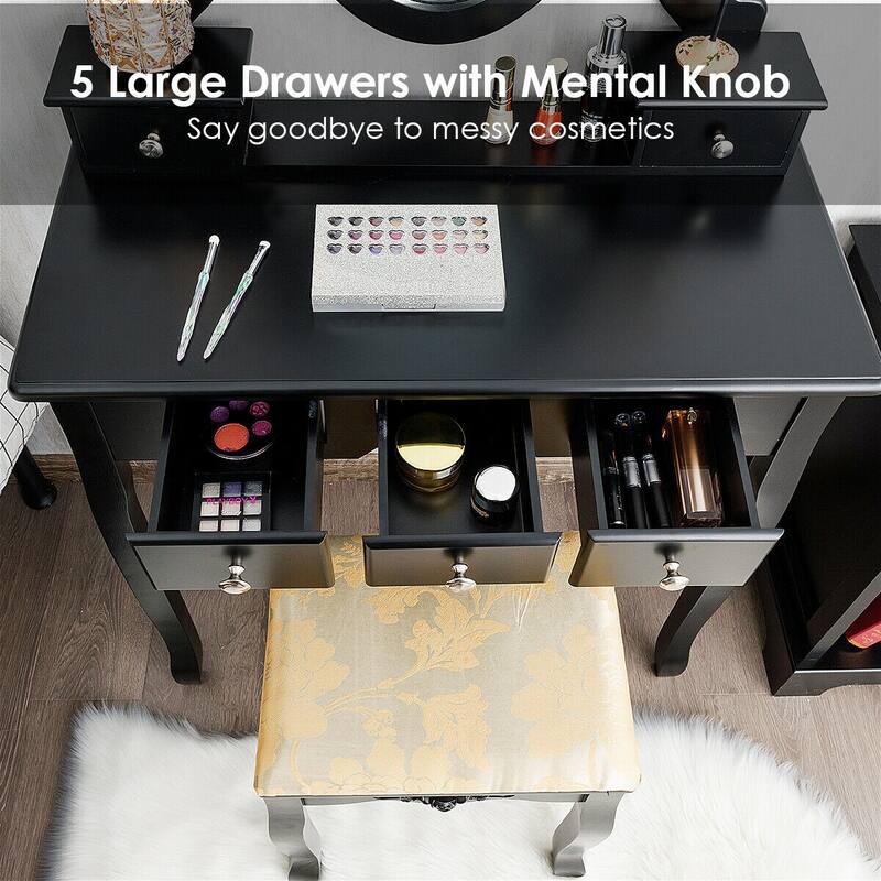 Costway Vanity Table Dressing Table 5 Make Up Table Stool