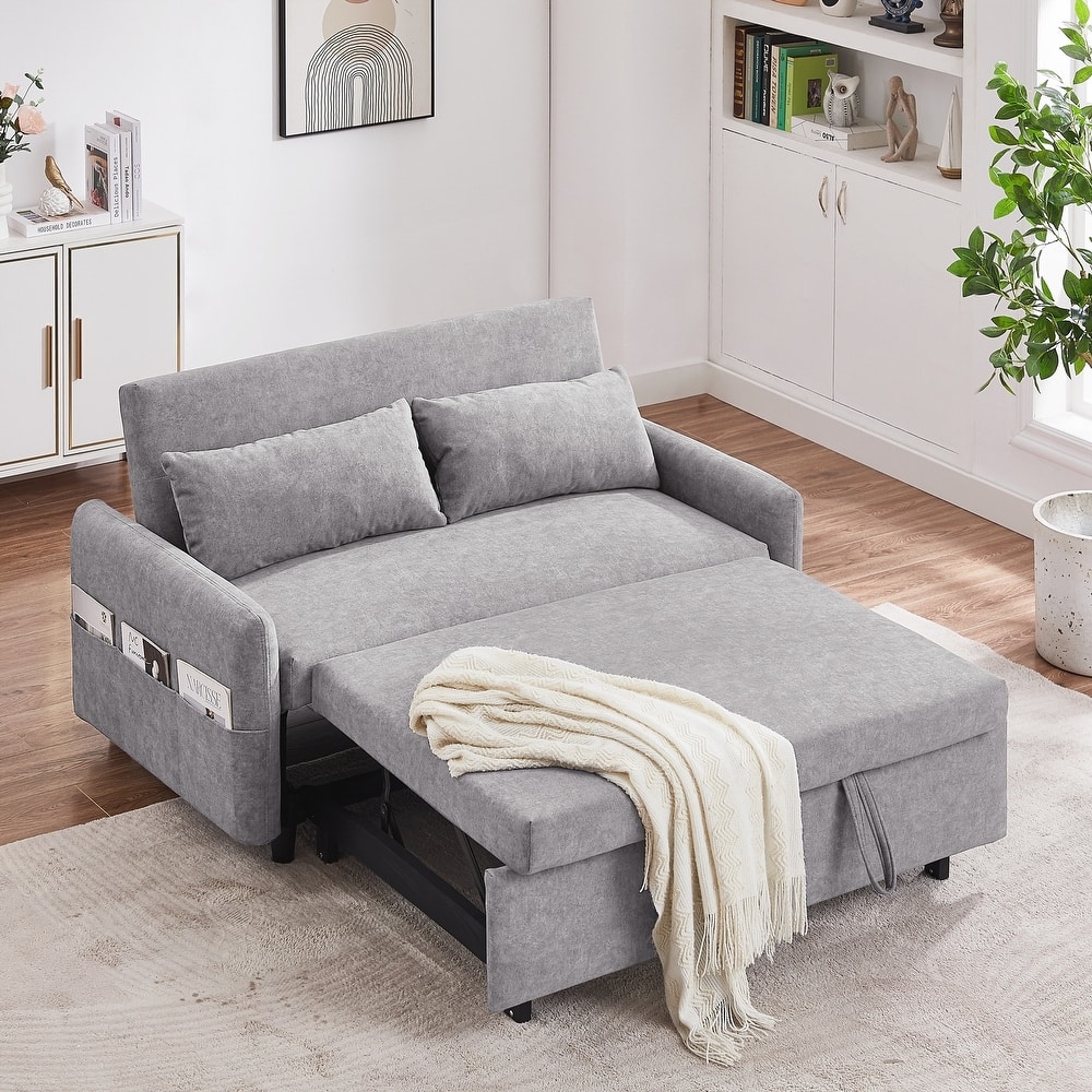 55.1" Pull Out Sleep Sofa Bed Loveseats Sofa Couch with Adjsutable Backrest, Storage Pockets, 2 Soft Pillows, USB Ports