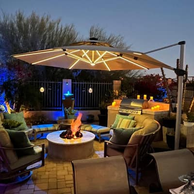 PURPLE LEAF 10/11/12ft Round Double Top LED Patio Cantilever Umbrella with Base