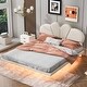 preview thumbnail 3 of 28, Full/Queen Size Upholstery LED Floating Bed with Headboard and Support Legs