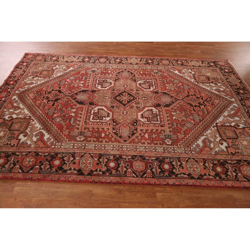 Hand Knotted Oriental 100% Wool Carpet Traditional Medallion Oranges & Rust Heriz Area Rug - 9' 5'' X 6' 5''