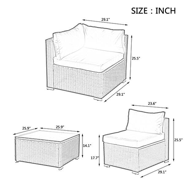 Modern 7Piece Patio Furniture Set with PE Wicker Seats and Tempered