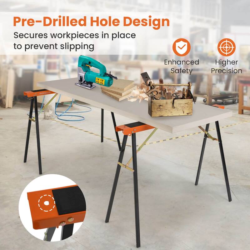 Ironmax 2-Pack Folding Sawhorses with Pre-Drilled Holes & Non-slip - See Details