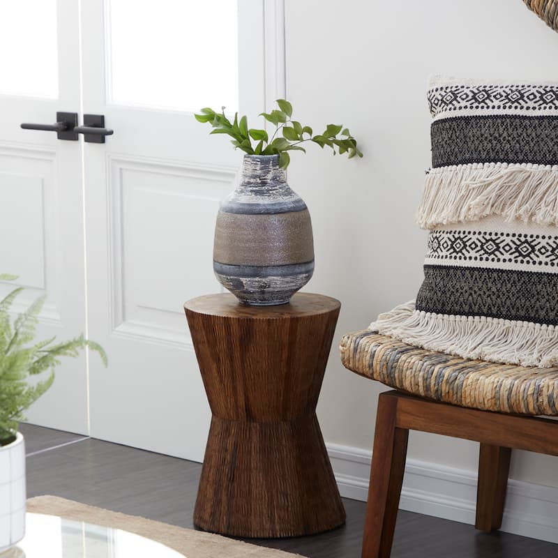 Teak Wood Intricately Carved Accent Table - Brown - Roche River Decor