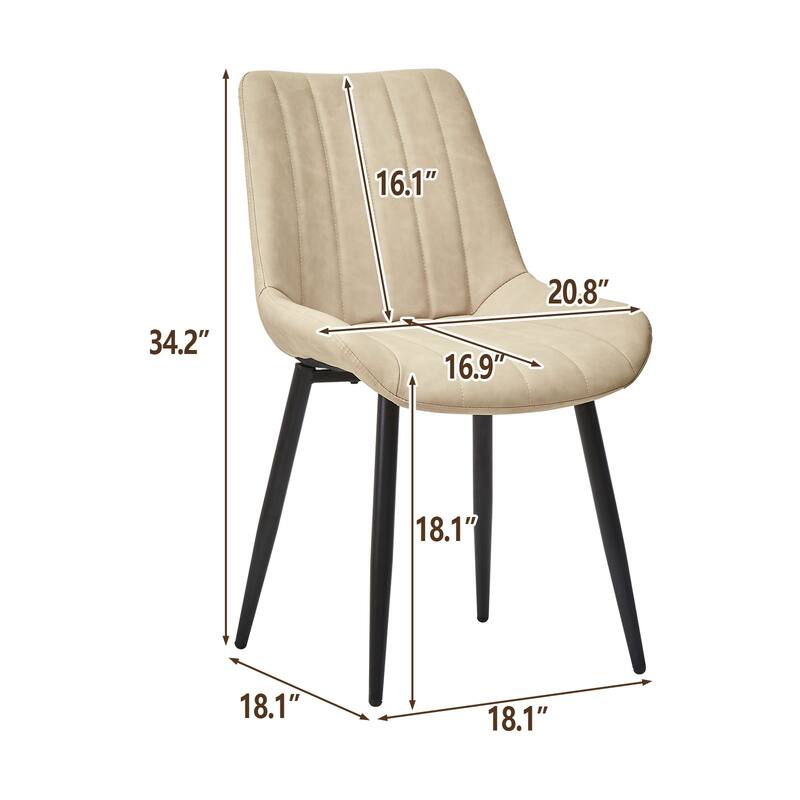 Beige Faux Leather Dining Chairs Set of 2 with Metal Frame and Cushion - 18.1" W x 18.1" D x 34.2" H